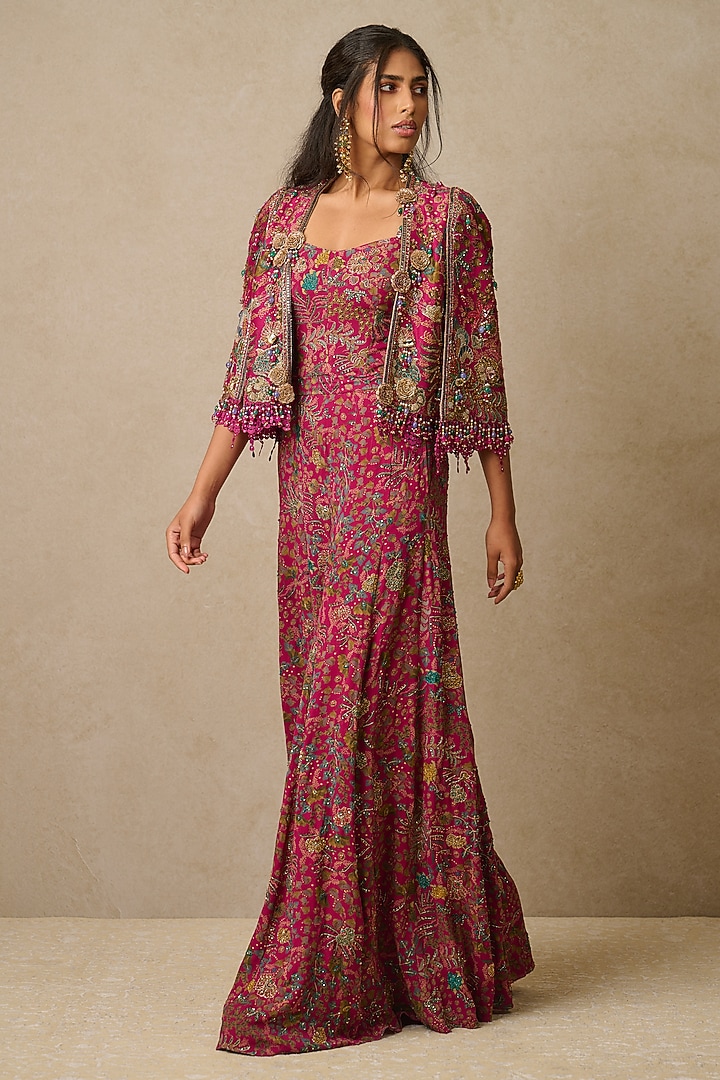 Multi-Colored Georgette Embroidered Jumpsuit With Gilet by Tarun Tahiliani at Pernia's Pop Up Shop