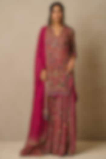 Pink Georgette Printed & Embroidered Bridal Sharara Set by Tarun Tahiliani at Pernia's Pop Up Shop