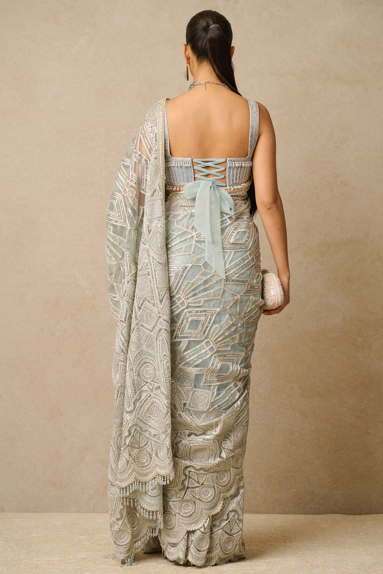 Powder Blue Tulle & Sheer Tulle Embellished Saree Set Design by Tarun  Tahiliani at Pernia's Pop Up Shop 2024