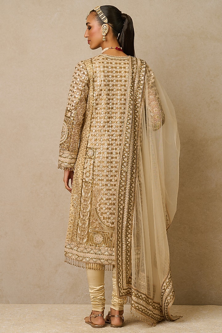 Gold Tulle Embroidered Kurta Set by Tarun Tahiliani at Pernia's Pop Up Shop