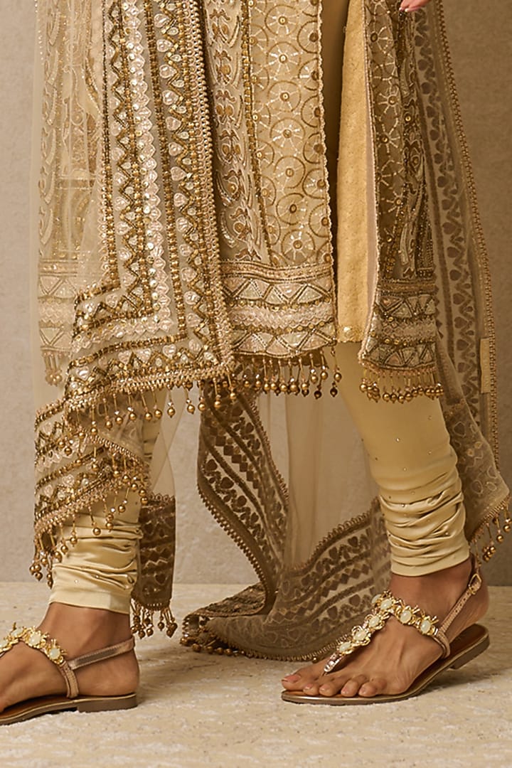 Gold Tulle Embroidered Kurta Set by Tarun Tahiliani at Pernia's Pop Up Shop
