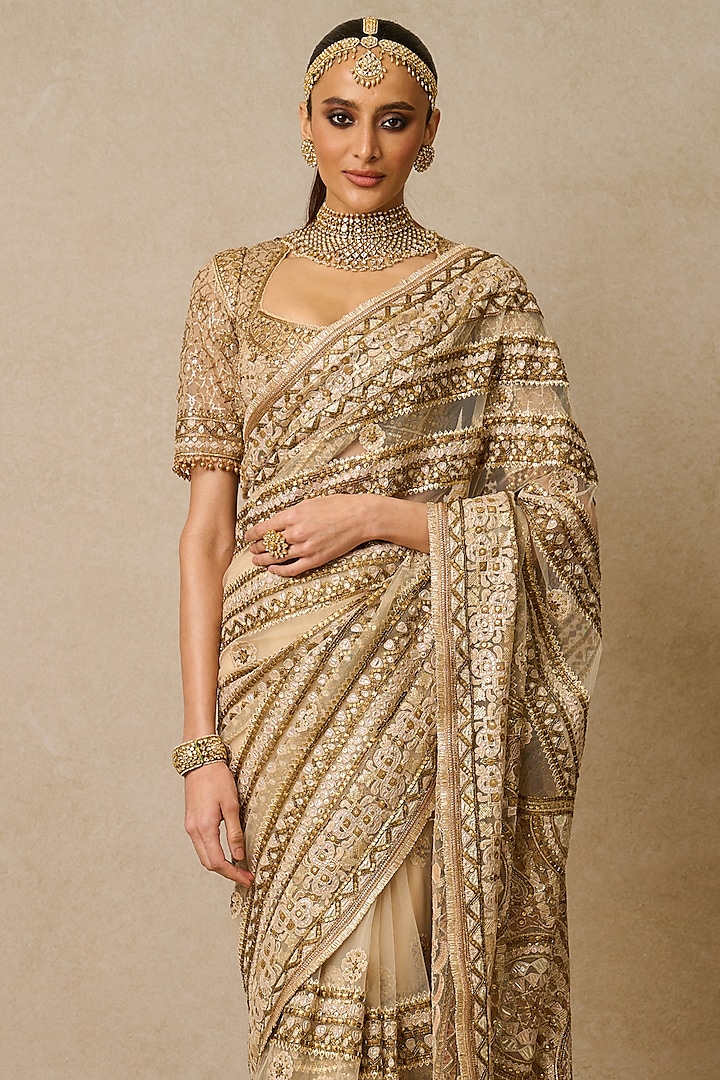 Tarun Tahiliani - Powder Blue Tulle & Sheer Tulle Embellished Designer Saree Set for Women at Pernia's Pop-Up Shop