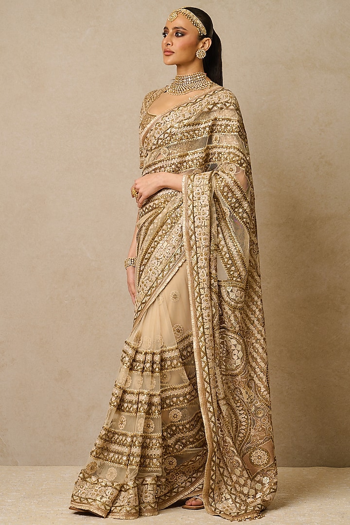Gold Tulle Sari Set | Seema Gujral S
