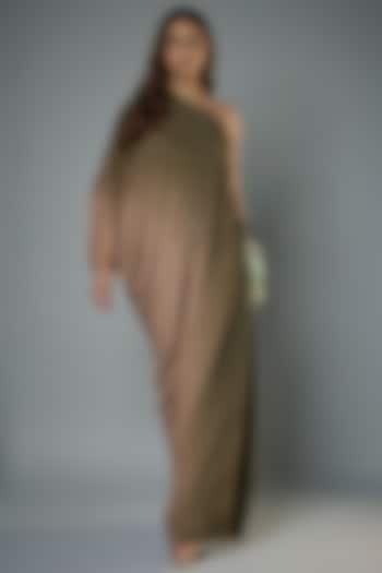 Brown Metallic Crinkle Fabric Gown by Tarun Tahiliani