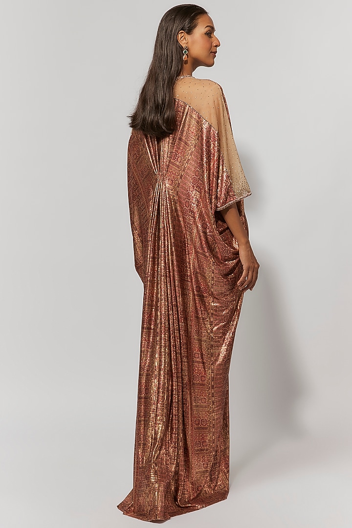 Wine & Multi-Colored Foil Jersey Embroidered Kaftan by Tarun Tahiliani at Pernia's Pop Up Shop