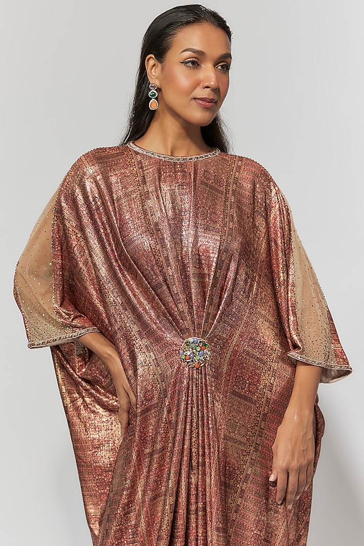 Wine & Multi-Colored Foil Jersey Embroidered Kaftan by Tarun Tahiliani at Pernia's Pop Up Shop