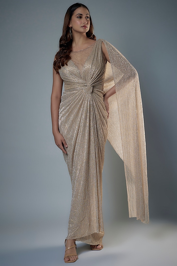 Ivory Metallic Crinkle Tulle Shimmer Wedding Gown by Tarun Tahiliani at Pernia's Pop Up Shop