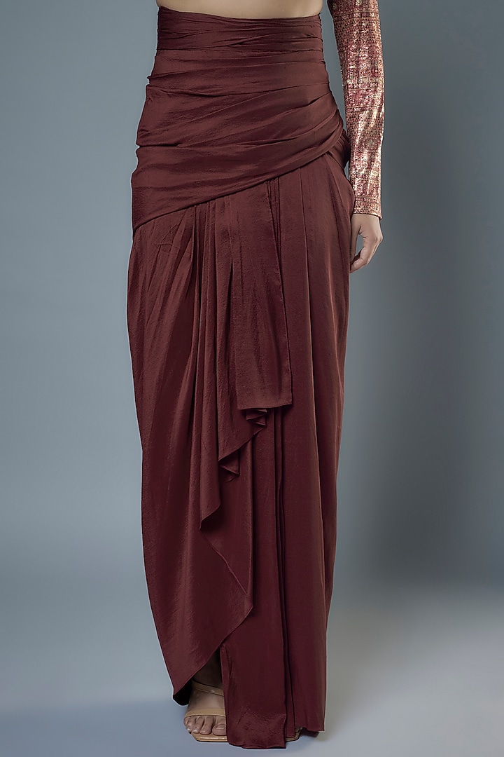 Maroon Silk Dupion Draped Skirt Set by Tarun Tahiliani at Pernia's Pop Up Shop