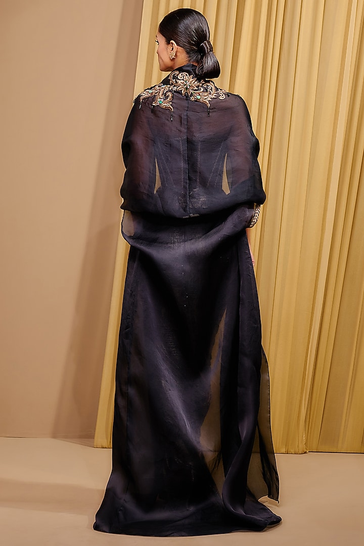 Black Foil Jersey Draped Skirt Set by Tarun Tahiliani at Pernia's Pop Up Shop