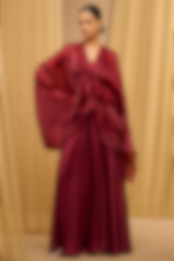 Wine Organza Satin Fluid Shirt by Tarun Tahiliani at Pernia's Pop Up Shop