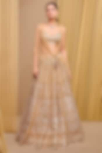 Gold Tulle & Silk Satin Sequins Embroidered Bridal Lehenga Set by Tarun Tahiliani at Pernia's Pop Up Shop