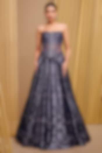 Midnight Blue Tulle Sequins Embroidered Bridal lehenga for 22 Lehenga Set by Tarun Tahiliani at Pernia's Pop Up Shop