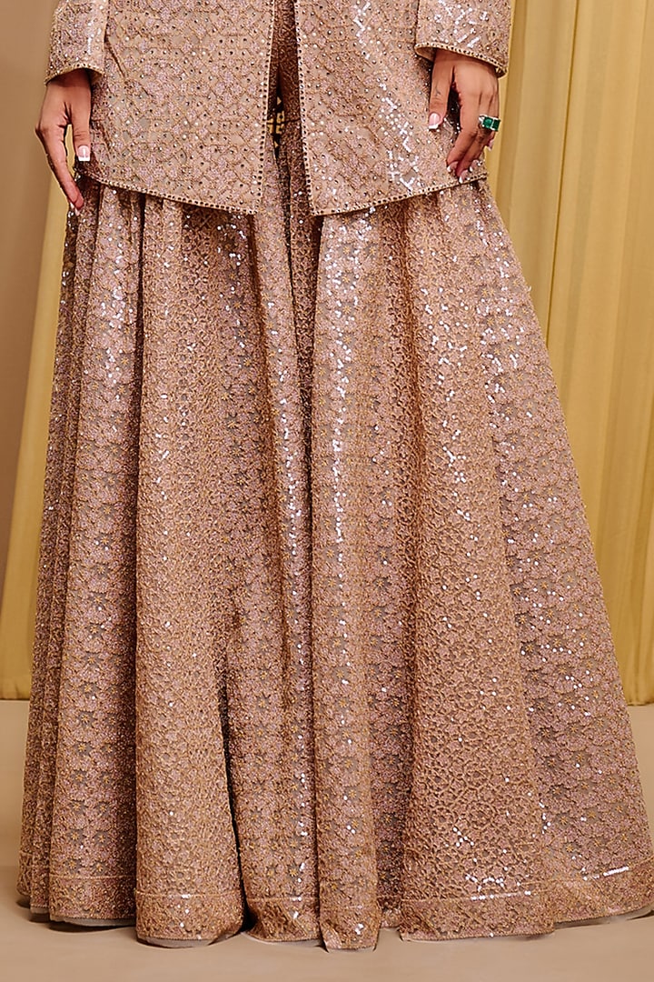Blush Tulle & Silk Satin Sequins Embroidered Jacket Set by Tarun Tahiliani at Pernia's Pop Up Shop