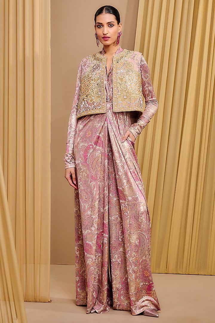Multi-Colored & Gold Brocade Hand Embroidered Gilet by Tarun Tahiliani at Pernia's Pop Up Shop