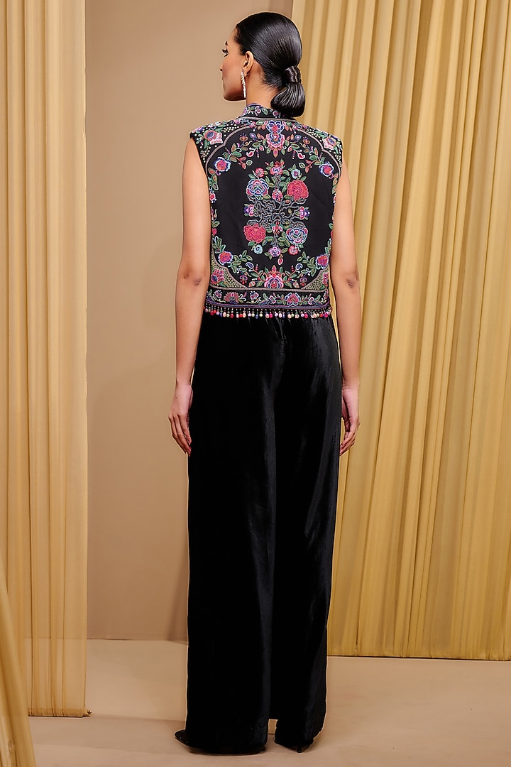 Black Georgette Hand Embroidered Gilet by Tarun Tahiliani at Pernia's Pop Up Shop