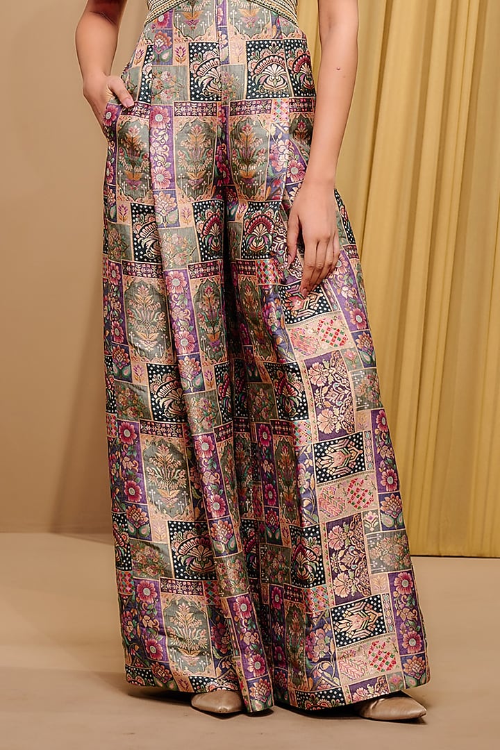 Multi-Colored & Green Brocade Embroidered Jumpsuit by Tarun Tahiliani at Pernia's Pop Up Shop