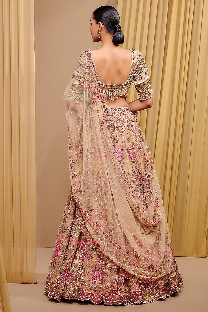 Multi-Colored Tulle & Zari Chanderi Embroidered Bridal Lehenga Set by Tarun Tahiliani at Pernia's Pop Up Shop
