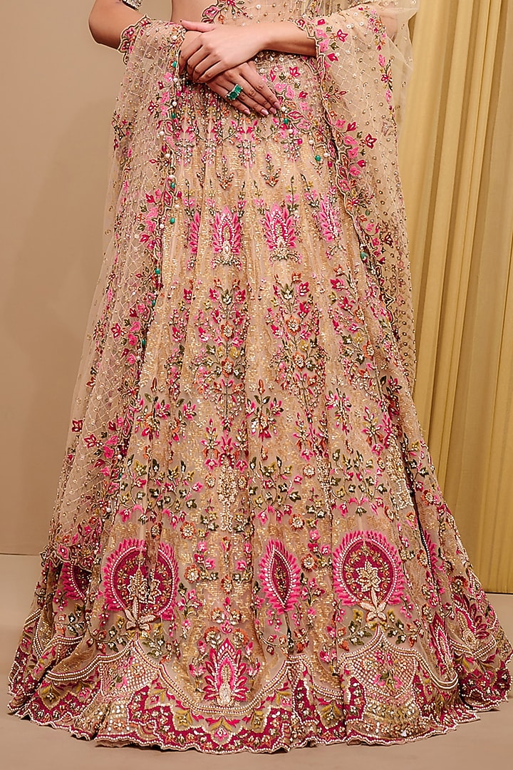 Multi-Colored Tulle & Zari Chanderi Embroidered Bridal Lehenga Set by Tarun Tahiliani at Pernia's Pop Up Shop