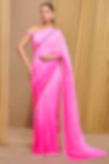 Pink Ombre Chiffon Concept Saree Set by Tarun Tahiliani