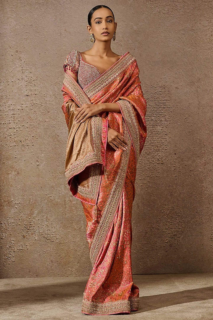 Candy-Colored Brocade Hand Embroidered Bridal Saree Set by Tarun Tahiliani at Pernia's Pop Up Shop