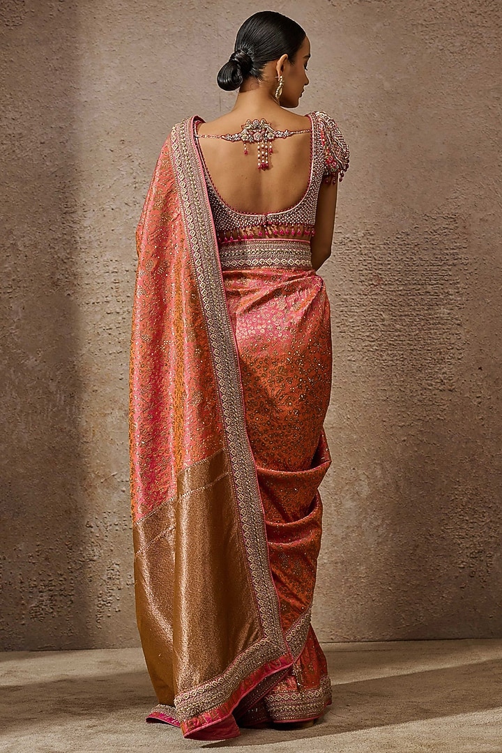 Candy-Colored Brocade Hand Embroidered Bridal Saree Set by Tarun Tahiliani at Pernia's Pop Up Shop