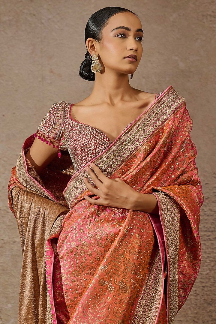 Candy-Colored Brocade Hand Embroidered Bridal Saree Set by Tarun Tahiliani at Pernia's Pop Up Shop