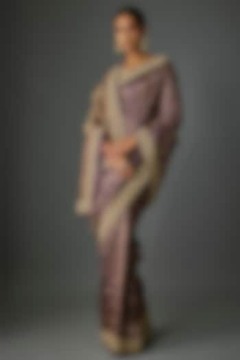 Purple Handwoven Brocade Sequins Embroidered Bridal Saree Set by Tarun Tahiliani at Pernia's Pop Up Shop