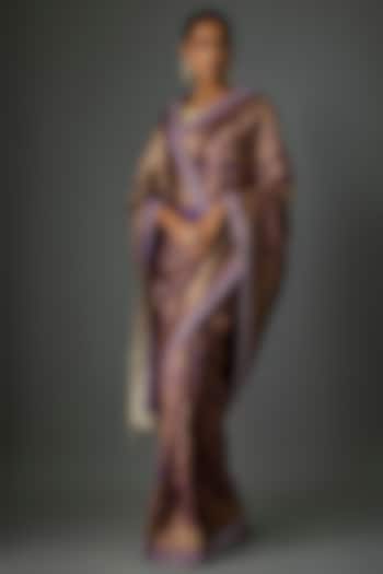 Purple Brocade Handwoven Brocade Reception Saree Set by Tarun Tahiliani at Pernia's Pop Up Shop