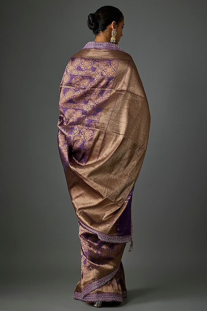 Purple Brocade Handwoven Brocade Reception Saree Set by Tarun Tahiliani at Pernia's Pop Up Shop