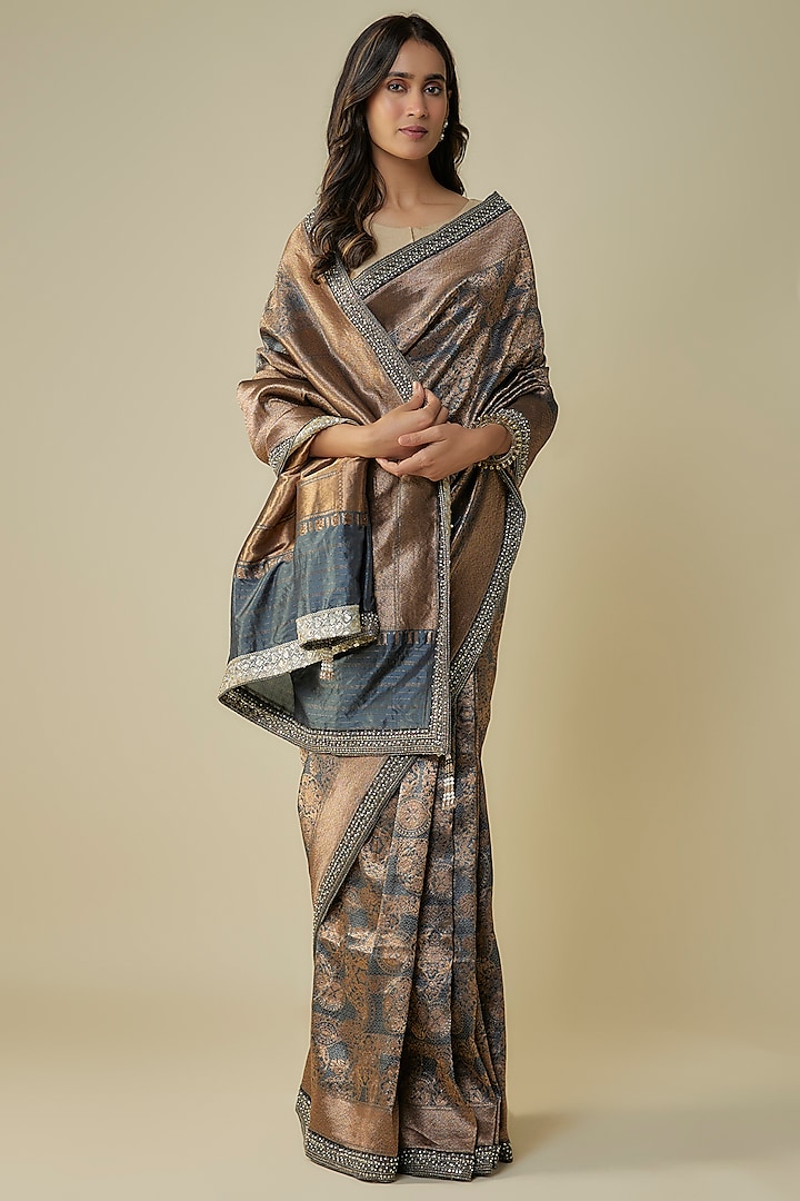 Grey & Black Silk Saree Set by Tarun Tahiliani at Pernia's Pop Up Shop