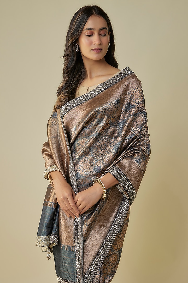 Grey & Black Silk Reception Saree Set by Tarun Tahiliani at Pernia's Pop Up Shop