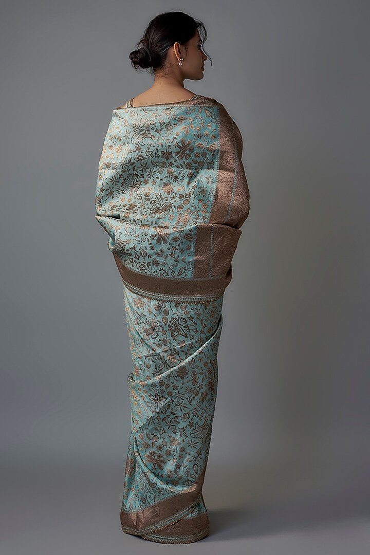 Turquoise Silk Wedding Saree Set by Tarun Tahiliani at Pernia's Pop Up Shop