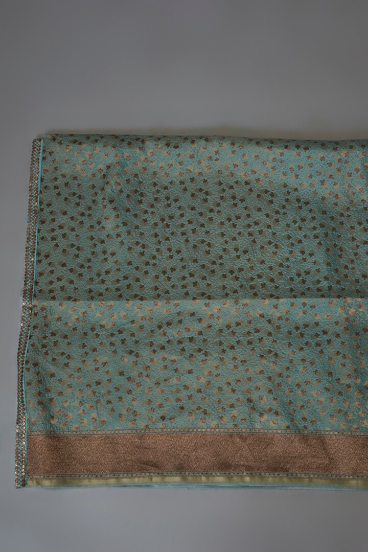 Turquoise Silk Wedding Saree Set by Tarun Tahiliani at Pernia's Pop Up Shop