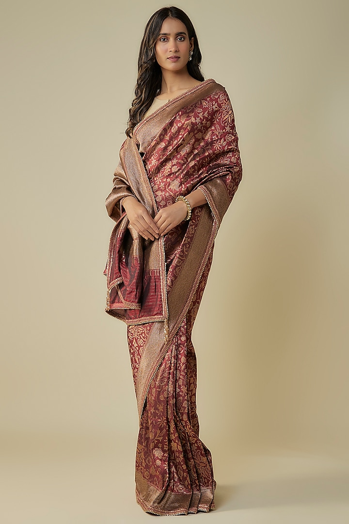 Maroon Silk Saree Set by Tarun Tahiliani at Pernia's Pop Up Shop