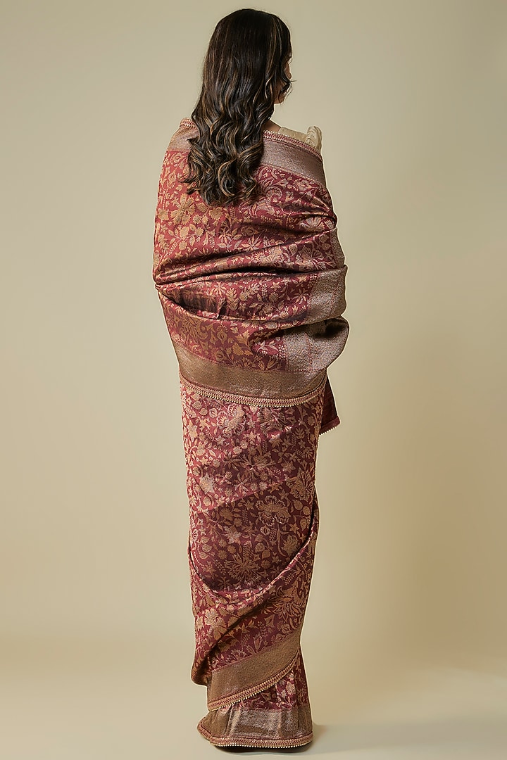 Maroon Silk Wedding Saree Set by Tarun Tahiliani at Pernia's Pop Up Shop