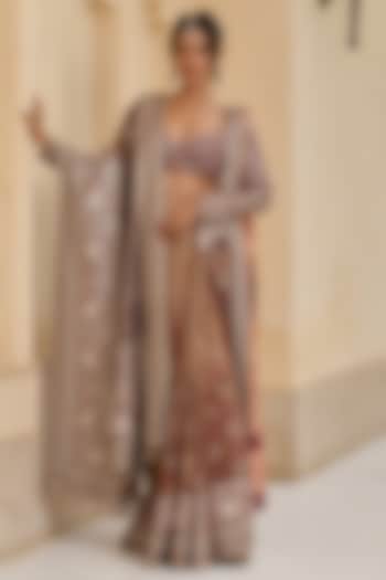 Wine Kanjivaram & Silk Dupion Embellished Bridal Saree Set by Tarun Tahiliani at Pernia's Pop Up Shop