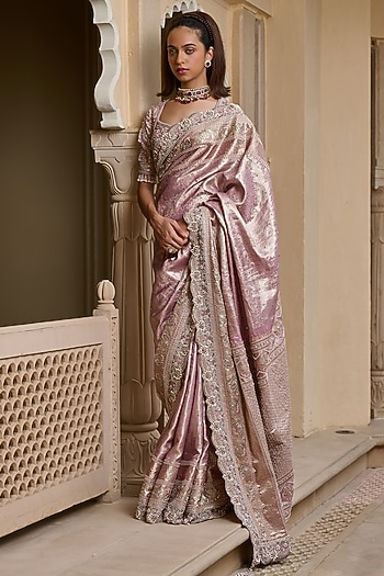 Lilac Kanjivaram Marori Embroidered Saree Set by Tarun Tahiliani