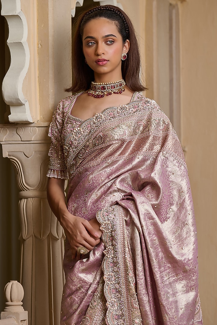 Lilac Kanjivaram Marori Embroidered Bridal Saree Set by Tarun Tahiliani at Pernia's Pop Up Shop