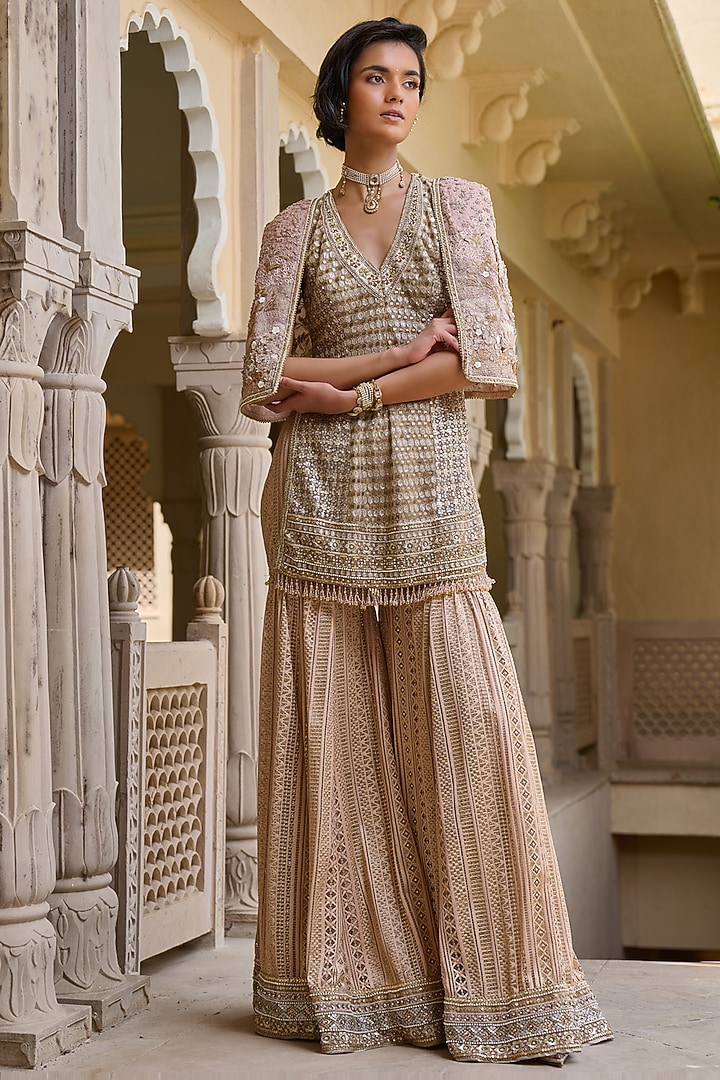 Gold Lace Sequins Embroidered Bridal Sharara Set by Tarun Tahiliani at Pernia's Pop Up Shop