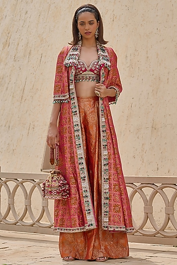 Multi-Colored Brocade Gota Embellished Gharchola Jacket Set by Tarun Tahiliani