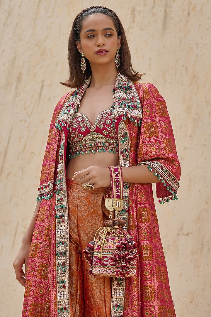 Multi-Colored Brocade Gota Embellished Gharchola Jacket Set by Tarun Tahiliani at Pernia's Pop Up Shop