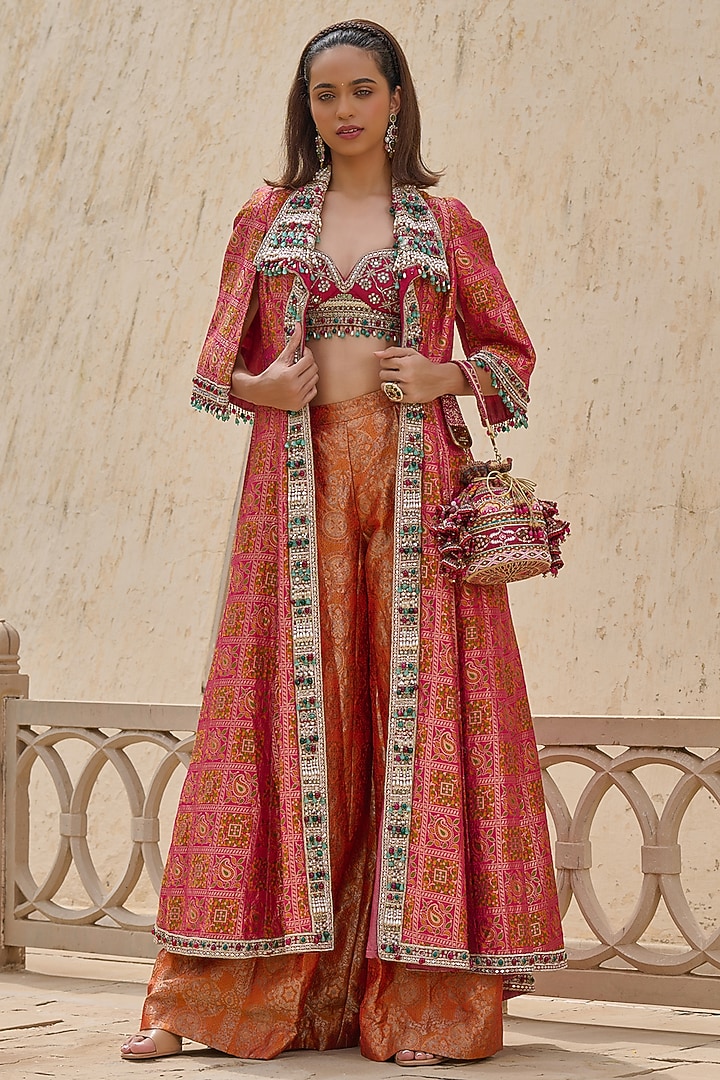 Multi-Colored Brocade Gota Embellished Gharchola Jacket Set by Tarun Tahiliani at Pernia's Pop Up Shop