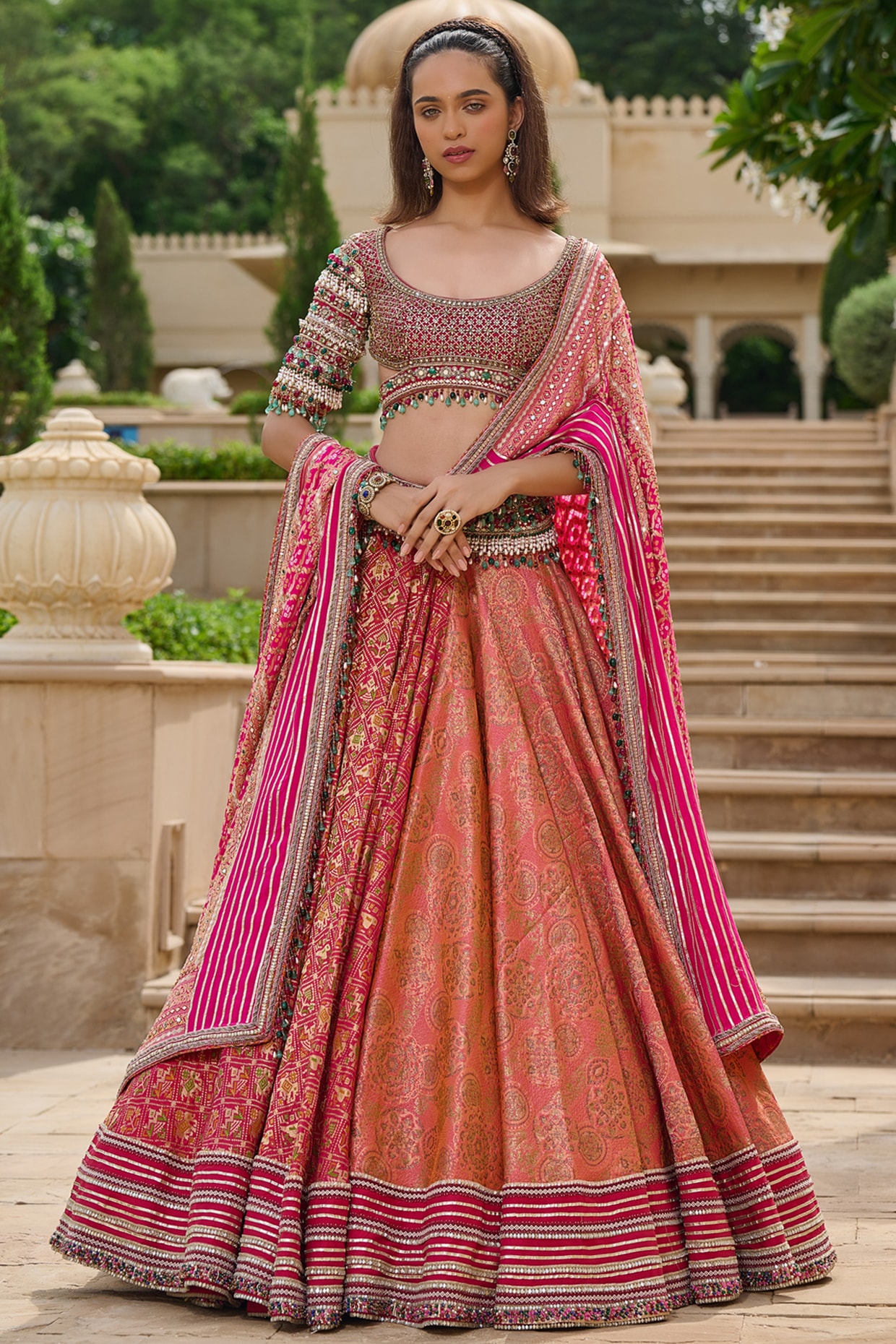 Tarun Tahiliani Multi-Colored Brocade Gota Embroidered Gharchola Lehenga Set