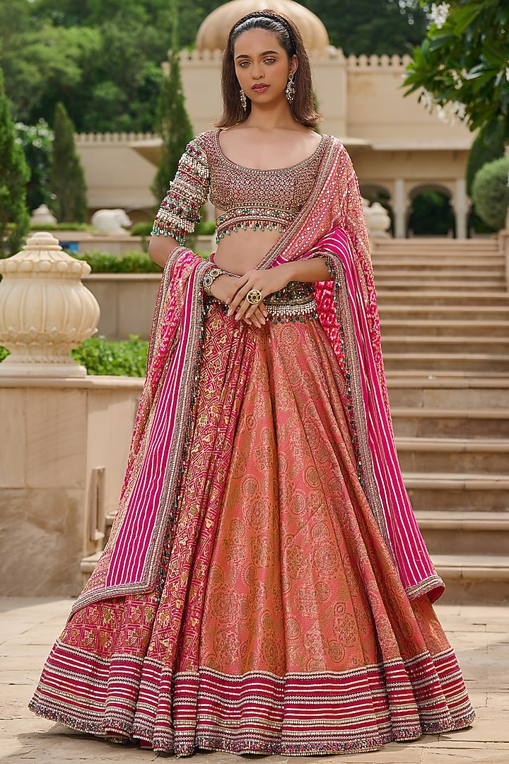 Multi-Colored Brocade Gota Embroidered Gharchola Bridal Lehenga Set by Tarun Tahiliani at Pernia's Pop Up Shop