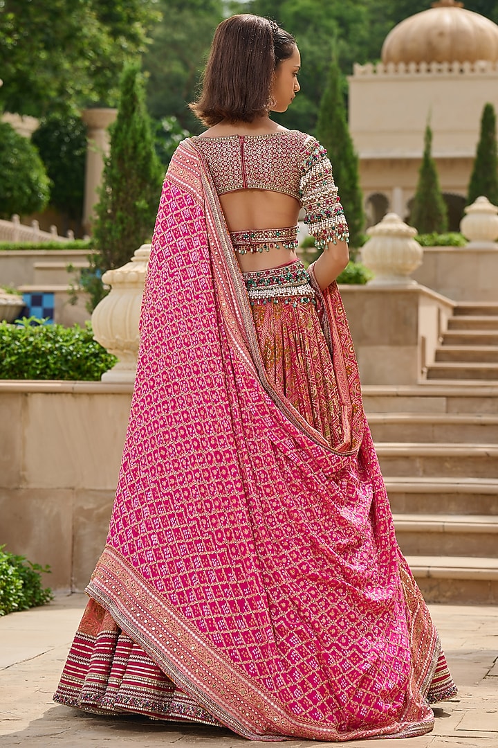 Multi-Colored Brocade Gota Embroidered Gharchola Bridal Lehenga Set by Tarun Tahiliani at Pernia's Pop Up Shop