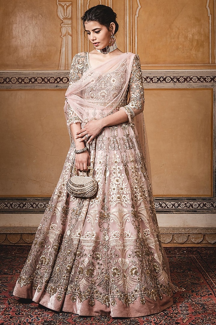 Powder Pink Embroidered Bridal Anarkali Set by Tarun Tahiliani at Pernia's Pop Up Shop