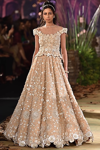 Skin Embroidered Skirt Set by Tarun Tahiliani
