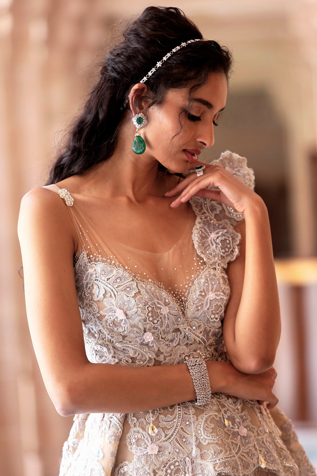 Pink Embroidered Lehenga & Peplum Blouse Design by Tarun Tahiliani