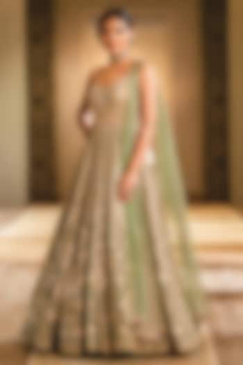 Green Embroidered Bridal Anarkali Set by Tarun Tahiliani at Pernia's Pop Up Shop
