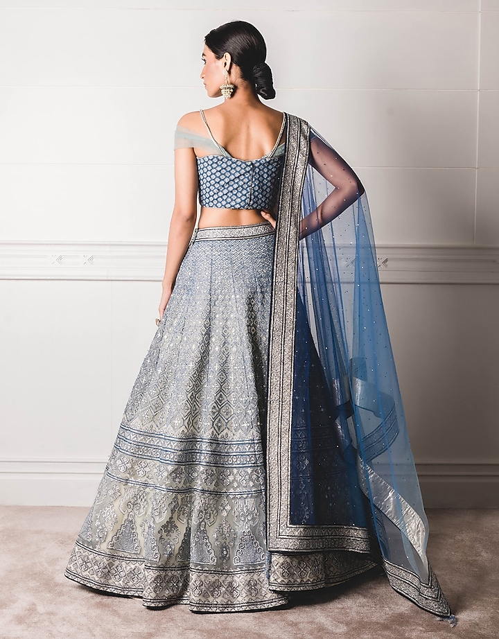 Tarun Tahiliani - Powder Blue Tulle & Sheer Tulle Embellished Designer Saree Set for Women at Pernia's Pop-Up Shop